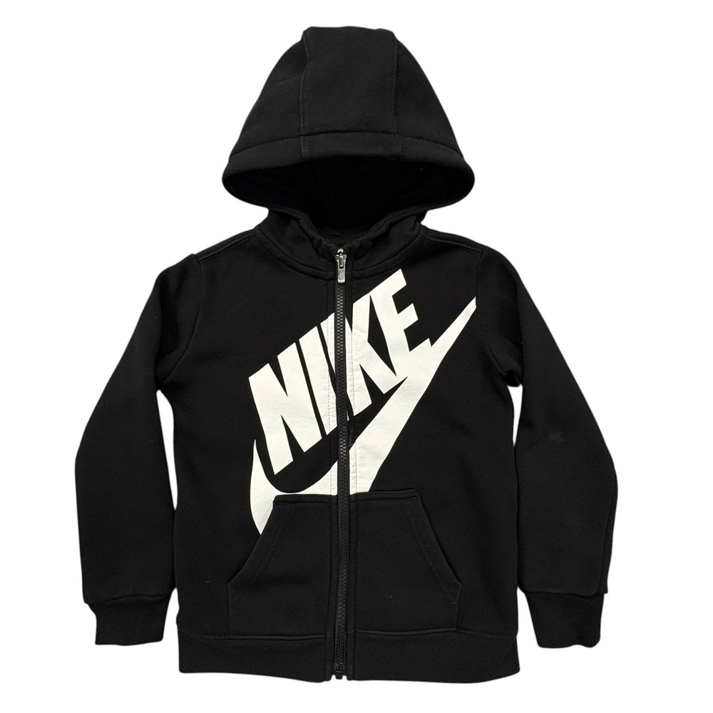 Nike Spell Out  Full Zip Hoodie Kids 4T Black Logo Graphic Fleece Lined Jacket